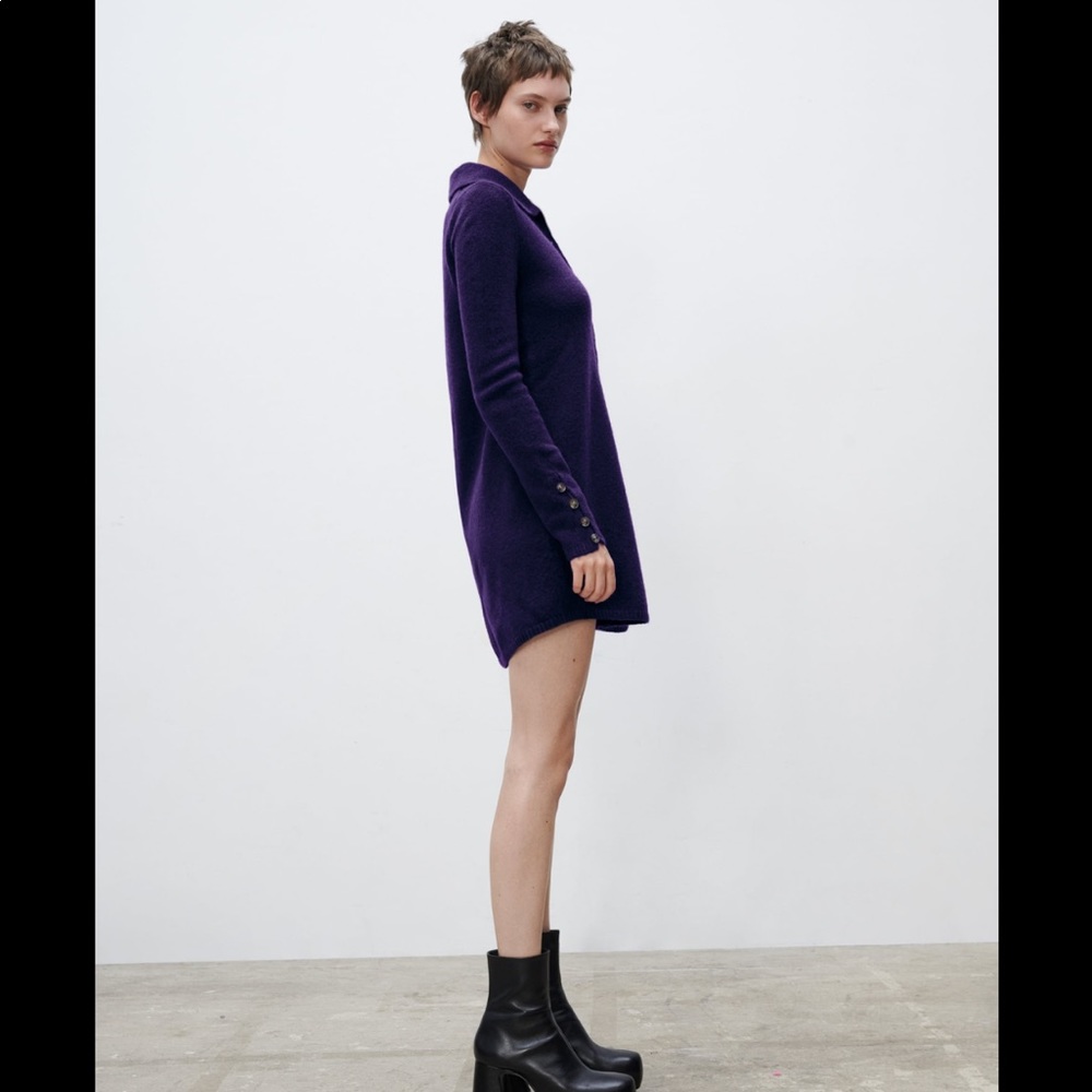 Zara Buttoned knit polo dress purple Size Small - Picture 3 of 6